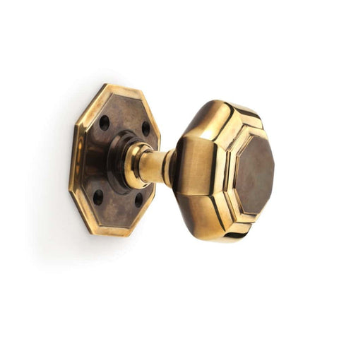 11 Pairs Of Large Aged Brass Octagonal Door Knobs