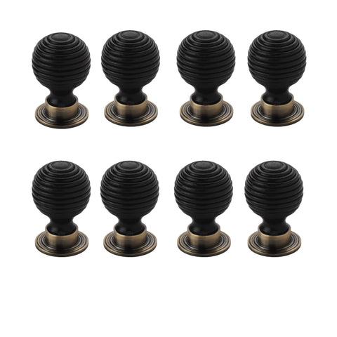 8 Pack - Large Ebonised Antique Brass Beehive Cupboard Knobs