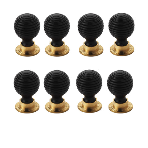 8 Pack - Large Ebonised Polished Brass Beehive Cupboard Knobs
