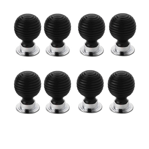 8 Pack - Large Ebonised Polished Chrome Beehive Cupboard Knobs