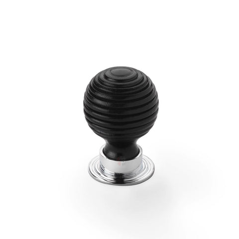 Large Ebonised Polished Chrome Beehive Cupboard Knob