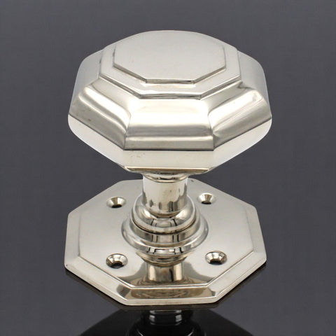 Large Polished Nickel Octagonal Mortice Door Knobs Solid Brass Knob Pair Set