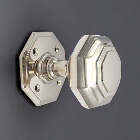 Large Polished Nickel Octagonal Mortice Door Knobs Solid Brass Knob Pair Set