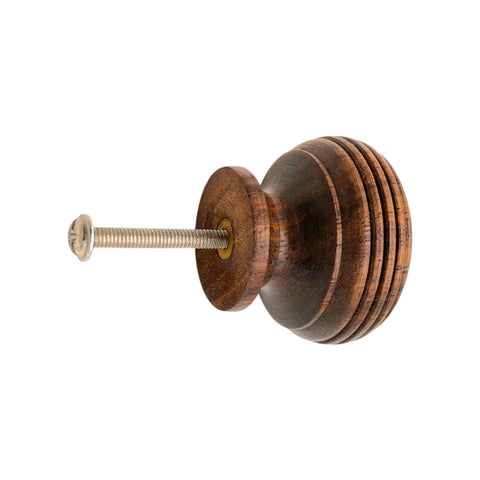 Side view of Large Rosewood Beehive Cupboard Knob with fixing screw attached
