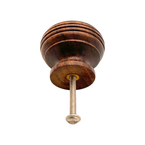 Underside angle view of Large Rosewood Beehive Cupboard Knob with fixing screw fitted

