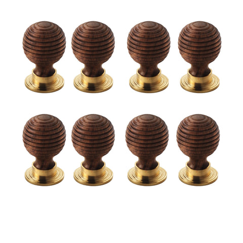 8 Pack - Large Rosewood Polished Brass Beehive Cupboard Knobs