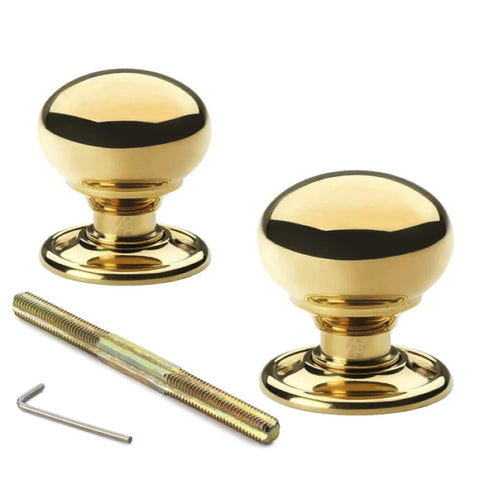 Large Victorian Gothic Rim Lock 40mm Polished Brass Cottage Door Knobs
