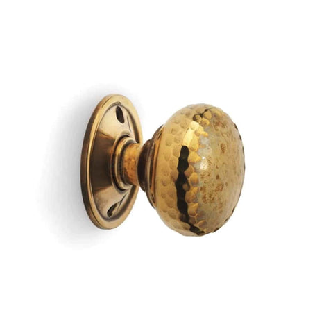 Large Victorian Gothic Rim Lock Aged Brass Hammered Cottage Door Knobs