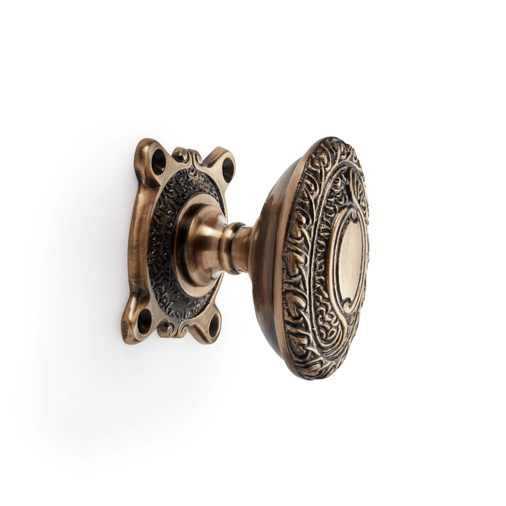 Large Victorian Gothic Rim Lock Antique Brass Floral Oval Door Knobs ...