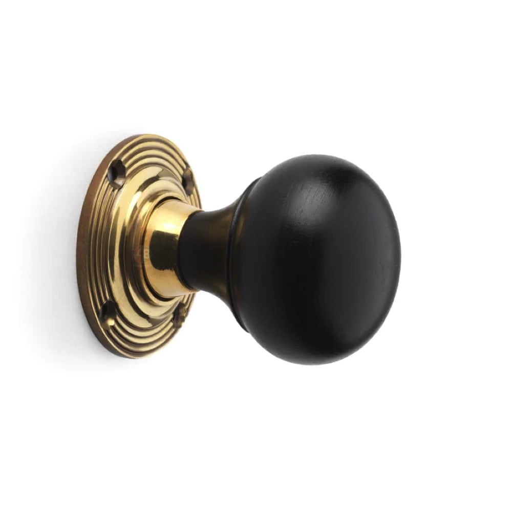 Large Victorian Gothic Rim Lock Ebonised Aged Brass Bun Door Knobs | AB ...
