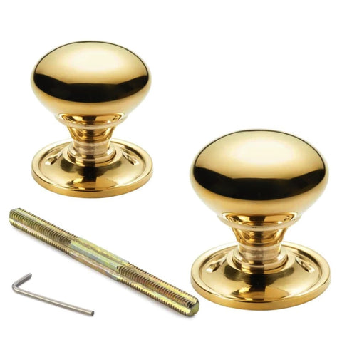 Large Victorian Gothic Rim Lock Polished Brass Cottage Door Knobs