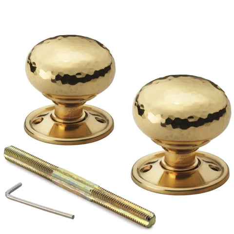 Large Victorian Gothic Rim Lock Polished Brass Hammered Cottage Door Knobs