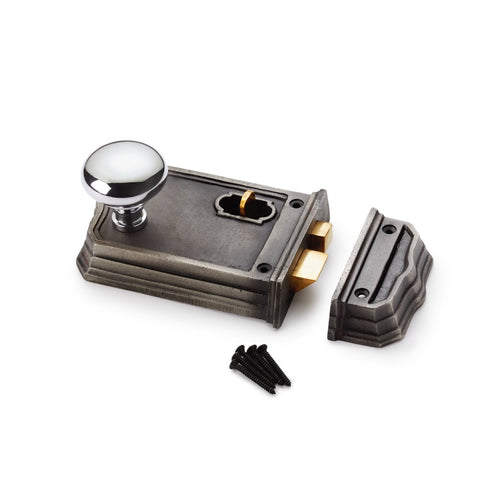 Large Victorian Gothic Rim Lock Polished Chrome Cottage Door Knobs