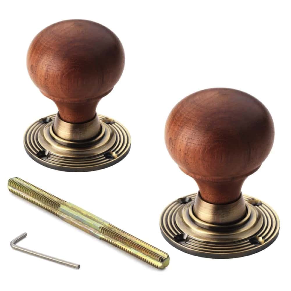 Large Victorian Gothic Rim Lock Rosewood Antique Brass Bun Door Knobs ...