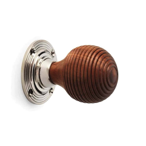 Large Victorian Gothic Rim Lock Rosewood Polished Nickel Beehive Door Knobs