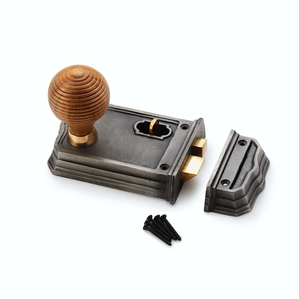 Large Victorian Gothic Rim Lock with Teak Beehive Knobs – ABHardware