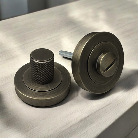 Matt Antique Brass Knurled Bathroom Thumb Turn Release Door Internal Reeded