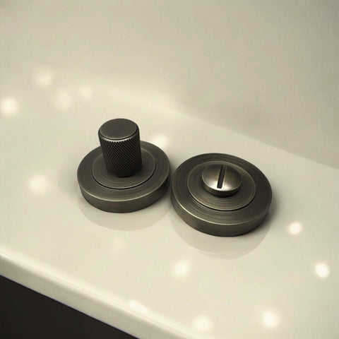 Matt Antique Brass Knurled Bathroom Thumb Turn Release Door Internal Reeded