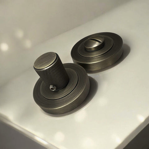 Matt Antique Brass Knurled Bathroom Thumb Turn Release Door Internal Reeded