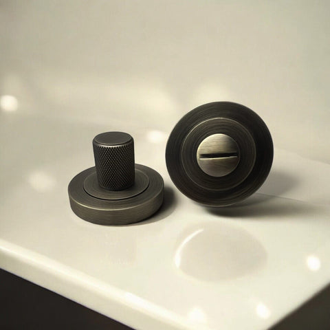 Matt Antique Brass Knurled Bathroom Thumb Turn Release Door Internal Reeded