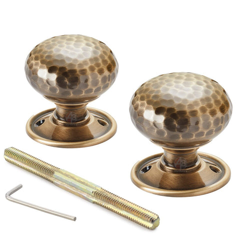 Old Victorian Style Solid Antique Brass Hammered Black Door Rim Lock Knob Set