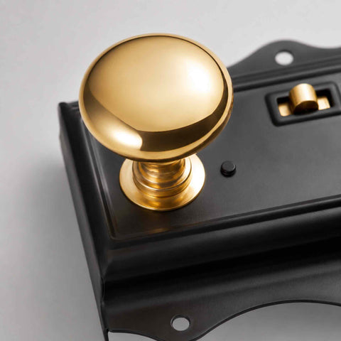 Traditional Black Rim Lock with Solid Brass Mushroom Door Knob Set for Internal Doors