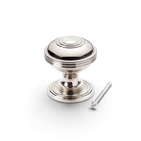 Large polished nickel Bloxwich cupboard knob supplied with threaded fixing bolt for easy installation on cabinets and drawers.