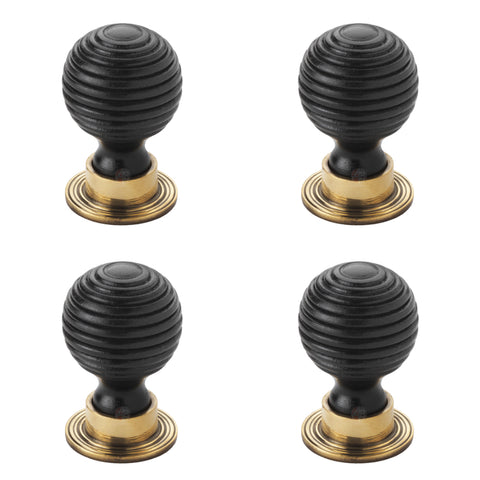 Pack of 4 large ebonised aged brass beehive cupboard door knobs