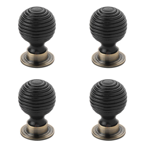 Pack of 4 large ebonised antique brass beehive cupboard door knobs
