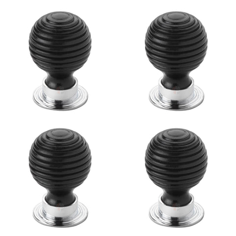 Pack of 4 large ebonised polished chrome beehive cupboard door knobs