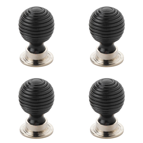 Pack of 4 large ebonised polished nickel beehive cupboard door knobs