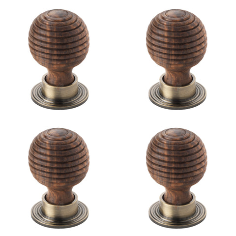 Pack of 4 large rosewood antique brass beehive cupboard door knobs