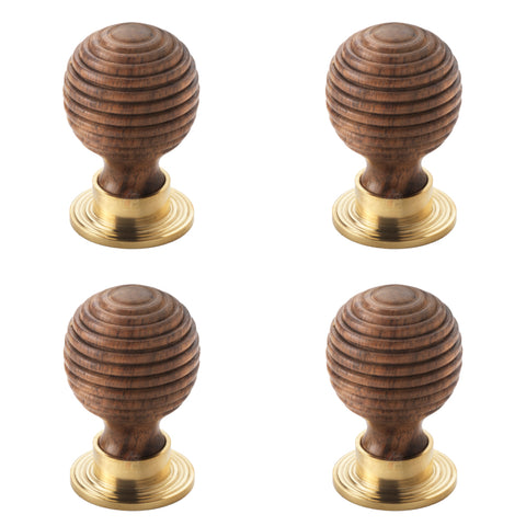 Pack of 4 large rosewood polished brass beehive cupboard door knobs