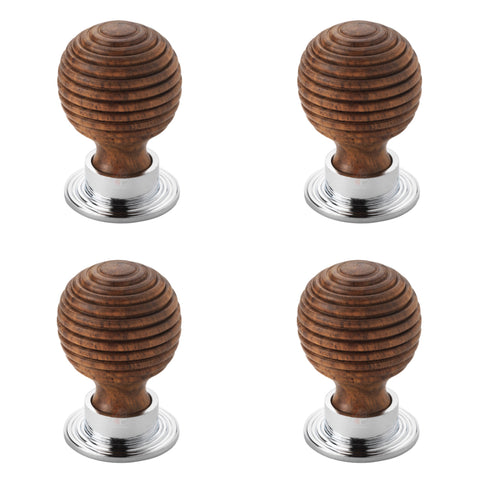 Pack of 4 large rosewood polished chrome beehive cupboard door knobs