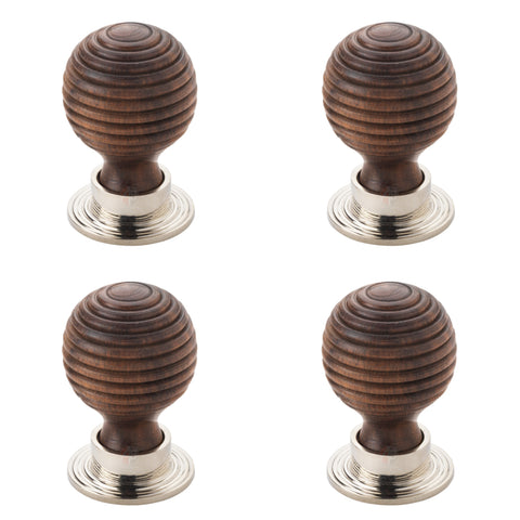 Pack of 4 large rosewood polished nickel beehive cupboard door knobs