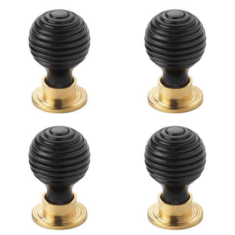 Pack of 4 small ebonised black polished brass beehive cupboard door knobs