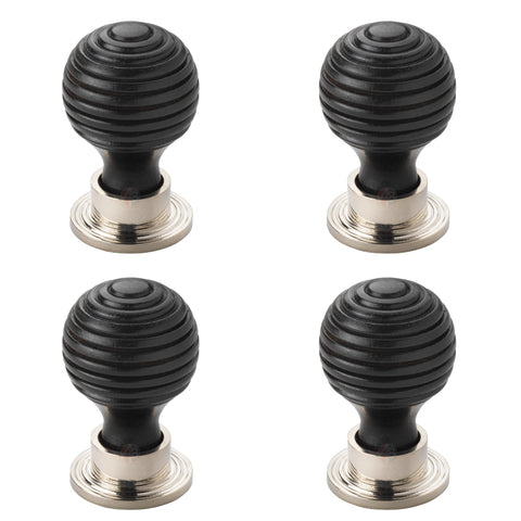 Pack of 4 ebonised polished nickel small beehive cupboard door knobs