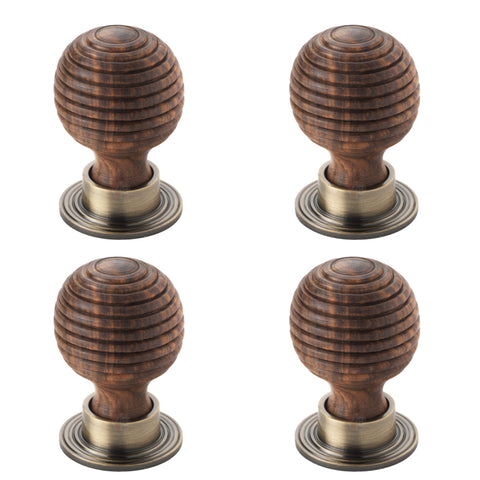 Pack of 4 small rosewood antique brass beehive cupboard door knobs
