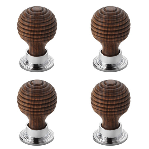 Pack of 4 small rosewood polished chrome beehive cupboard knobs