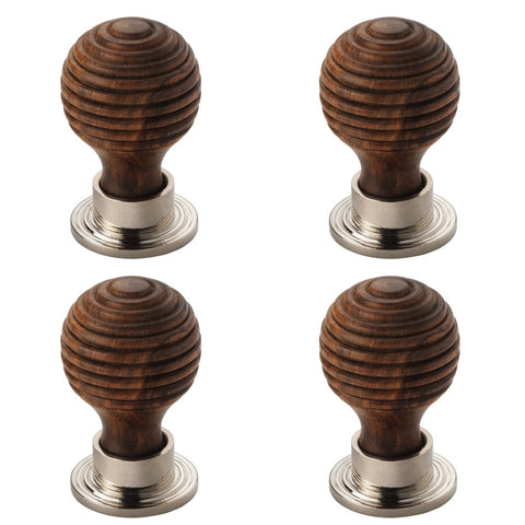 Pack of 4 small rosewood polished nickel beehive cupboard door knobs
