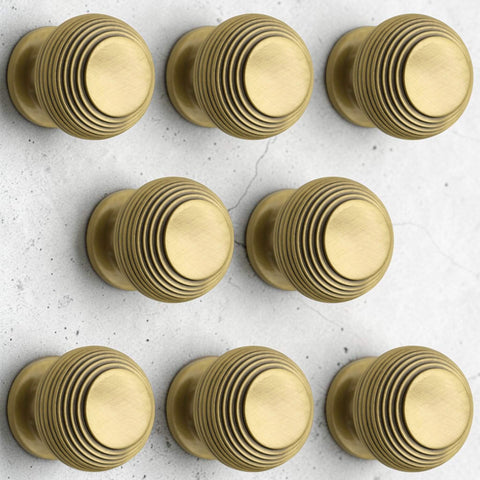 Pack of 8 Antique Brass Beehive Cupboard Knobs 30mm Solid Brass Cabinet Knobs