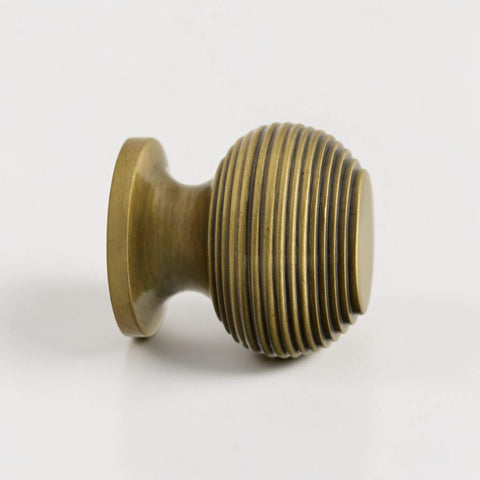 30mm Antique Brass Beehive Cupboard Knob Side Profile Reeded Design