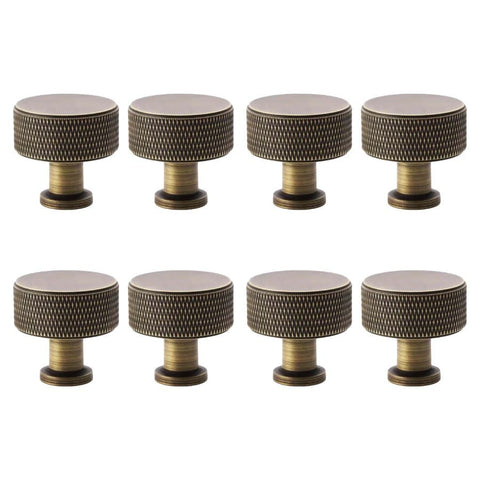 Pack of 8 large antique brass knurled cupboard knobs