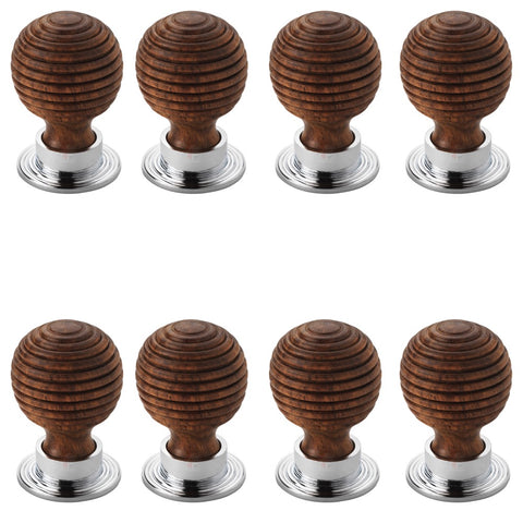 Pack of 8 large rosewood polished chrome beehive cupboard door knobs