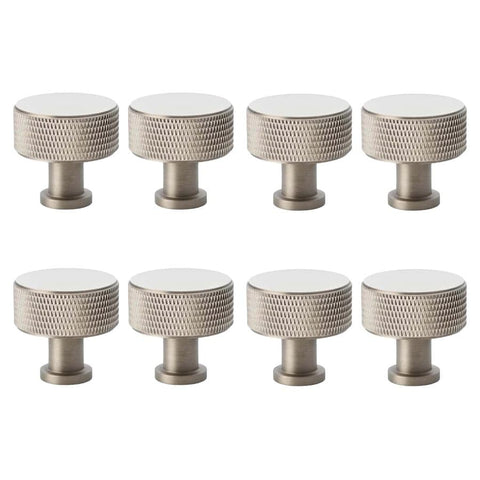 Pack of 8 large satin nickel knurled cupboard knobs