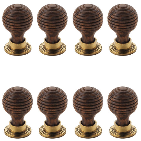 Pack of 8 Small Rosewood Aged Brass Beehive Cupboard Knobs