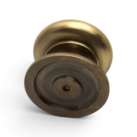 Rear view of antique brass cupboard knob showing threaded M4 rear fixing insert