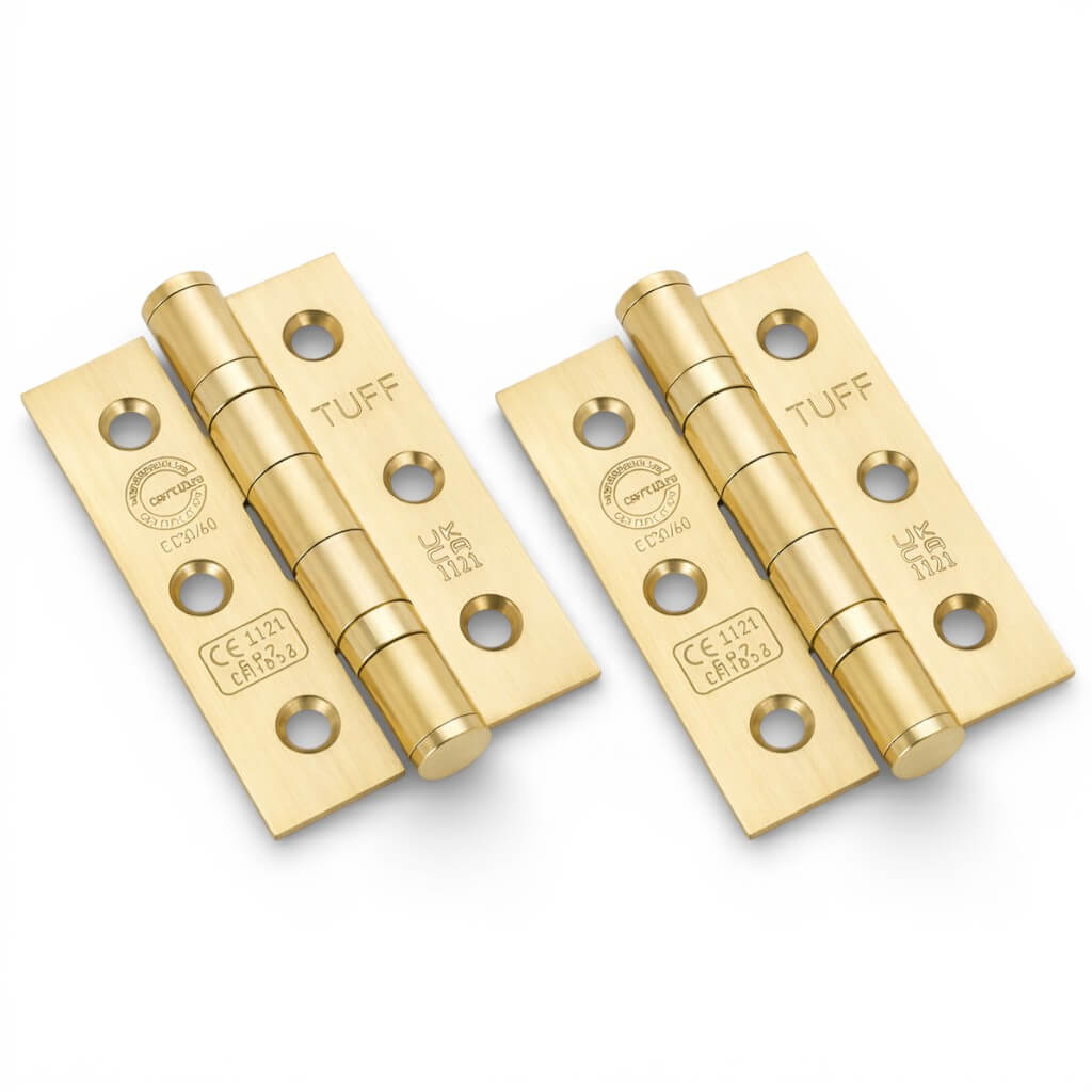 Pair of Satin Brass CE7 Ball Bearing Butt Hinges – Fire Rated | AB ...