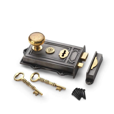 Pewter Cast Iron Davenport Rim Lock Aged Solid Brass Hammered Cottage Door Knobs