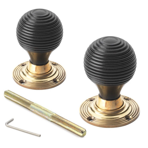 Pewter Cast Iron Davenport Rim Lock Ebonised Aged Brass Beehive Door Knobs